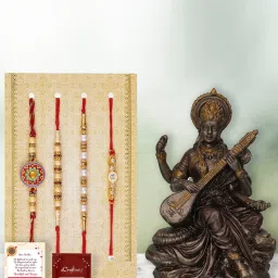 eCraftIndia Assorted Multicolor Rakhi with Saraswati Idol image 1