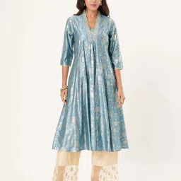 Rangmanch By Pantaloons Adriatic Blue Regular Fit Printed Kurta image 1