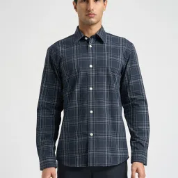 selected homme Selected Navy Blue Cotton Regular Fit Checks Shirt image 1