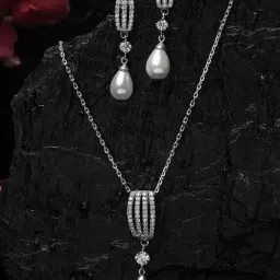 Clara 92.5 Sterling Silver Rhodium-Plated Swiss Zirconia Queen Pendant Set-picture-35