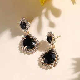 Sohi Women's Regal Drop Earrings  Onyx Black image 1