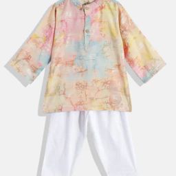 READIPRINT FASHIONS Kids Multicolor Tie Dye Full Sleeves Kurta With Pyjamas-picture-31