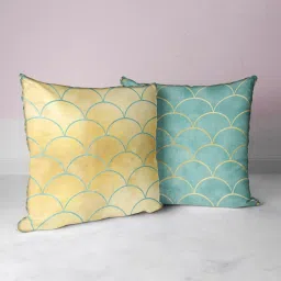 Bianca Geometric Beige & Mint Green Microfibre Cushion Covers - Set of 2 image 1