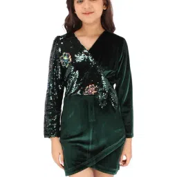 Cutecumber Kids Green Embellished Full Sleeves Dress-picture-38