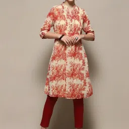 Biba Cream & Red Floral Print A Line Kurta image 1