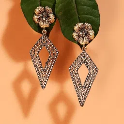 Sohi women's daisy intricate rhombus drop earrings gold image 1