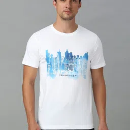 Van Heusen White Regular Fit Printed T-Shirt image 1