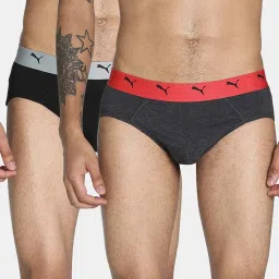 Puma Black & Grey Regular Fit Briefs - Pack of 2 image 1