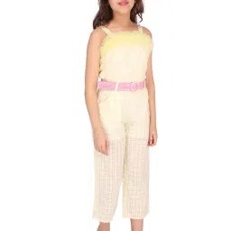 Cutecumber Kids Yellow Checks Jumpsuit with Belt image 3