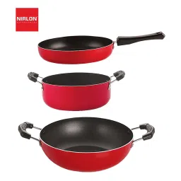 Nirlon Non-Stick Red Aluminium Non-Induction Pots & Pans Gift set of 3 Pieces image 1