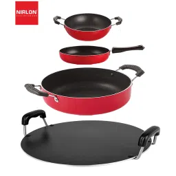 Nirlon Non-Stick Red Aluminium Kitchen Utensils Cookware Set of 4 Pieces image 1