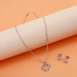 Archies Women White & Silver-Plated Heart Shaped Alloy Pendant With Earring Set-picture-13