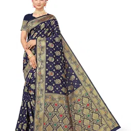 Maroosh Floral Zari Silk Blend Banarasi Saree and Blouse Piece-picture-13