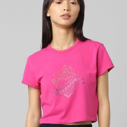 Only Pink Cotton Graphic Print Crop Top image 1