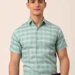 Jainish Green Cotton Regular Fit Checks Shirt image 1
