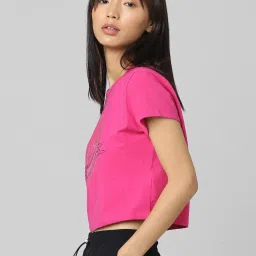 Only Pink Cotton Graphic Print Crop Top image 3
