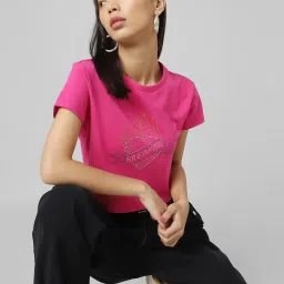 Only Pink Cotton Graphic Print Crop Top image 4