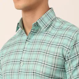 Jainish Green Cotton Regular Fit Checks Shirt image 4