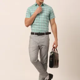 Jainish Green Cotton Regular Fit Checks Shirt image 5