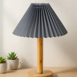 Homesake Pinewood Table Lamps for Nightstand Fabric Linen Lampshade Desk Lamp Pleated Grey image 1