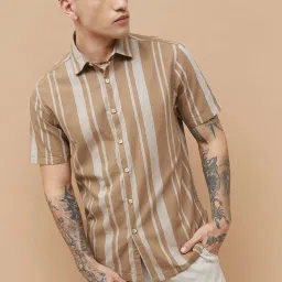 Forca By Lifestyle Brown Regular Fit Striped Shirt image 1