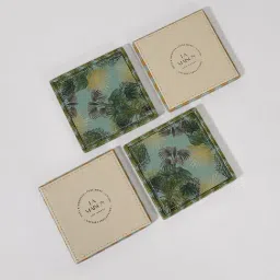 Pure Home and Living Green Printed Faux Leather Square Coasters -Set of 4 image 4