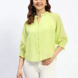 MADAME Lime Green Checkered Top image 1