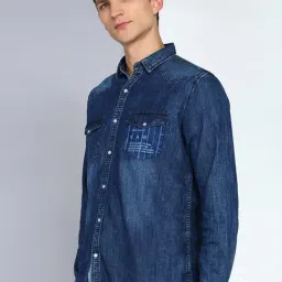 Kuons Avenue Indigo Blue Slim Fit Denim Shirt image 3