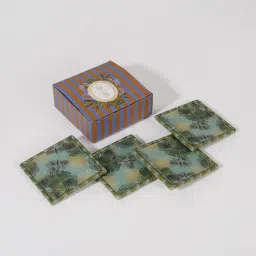 Pure Home and Living Green Printed Faux Leather Square Coasters -Set of 4 image 3