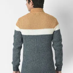 Crimsoune Club Kids Mustard & Grey Color Block Full Sleeves Sweater image 2