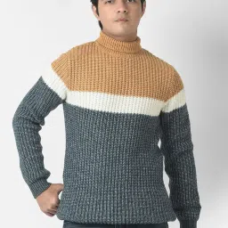 Crimsoune Club Kids Mustard & Grey Color Block Full Sleeves Sweater image 1