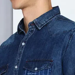 Kuons Avenue Indigo Blue Slim Fit Denim Shirt image 4