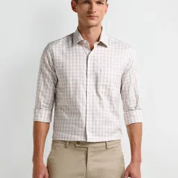 Arrow Beige Cotton Regular fit Checks Shirt image 1