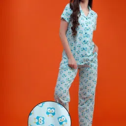 Clovia Blue Graphic Print Shirt With Pyjamas image 1