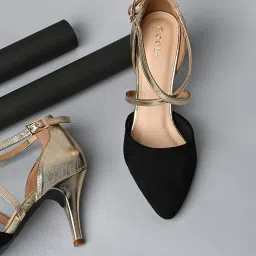 Rocia by Regal Women's Black Ankle Strap Stilettos image 1