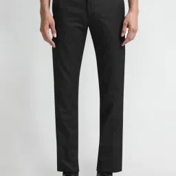 Arrow Black Slim Fit Texture Trousers image 1