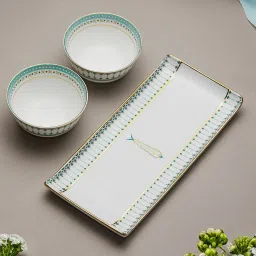 troveas Trovea's Momentum 24K Gold Green Ceramic Bowls and Tray Set image 1