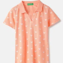 United Colors of Benetton Kids Pink Cotton Printed Tshirt image 1
