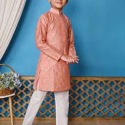 Sangria Boys Geometric Embroidered Sequinned Dupion Silk Straight Kurta With Trousers image 4