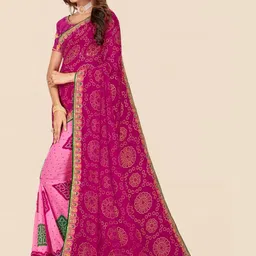 KALINI Pink Poly Georgette Bandhani Sarees image 3