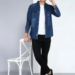 Kuons Avenue Indigo Blue Slim Fit Denim Shirt image 5