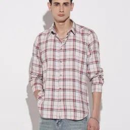 SHOWOFFFF Beige Cotton Regular Fit Checks Shirt-image-81