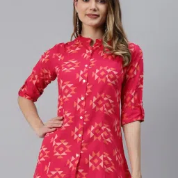 Divena Pink Cotton Printed Tops image 1