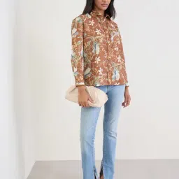 Styli Brown Cotton Regular Fit Floral Print Shirt-picture-24