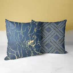 Bianca Floral Navy Blue & Gold Microfibre Cushion Covers - Set of 2 image 1