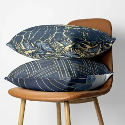 Bianca Floral Navy Blue & Gold Microfibre Cushion Covers - Set of 2 image 2