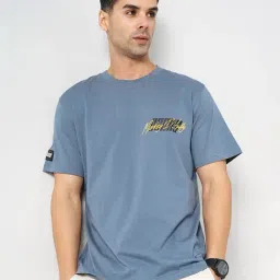 celio celio* Teal Blue Regular Fit Graphic Print Cotton Crew T-Shirt-picture-13