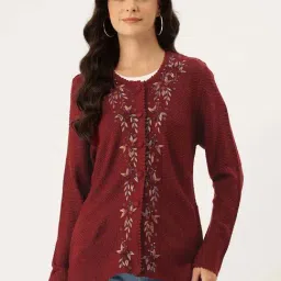 Apsley Maroon Regular Fit Embroidered Cardigan-picture-45