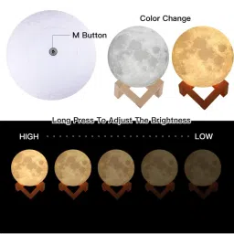 XERGY 3D Rechargeable Moon Light Lamp with Stand and Touch Control Adjust Brightness (White) image 3