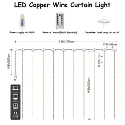 XERGY Window Curtain 300 LED 8 Lighting Modes Fairy Lights with Remote Control (Yellow) image 3